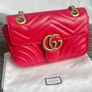 Gucci GG Marmont Small Matelasse Red Leather Shoulder Bag